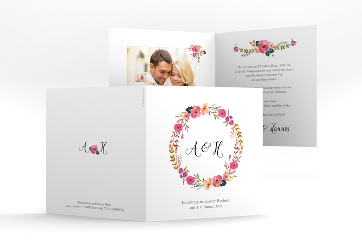 Hochzeitseinladung Fiore quadr. Klappkarte weiss