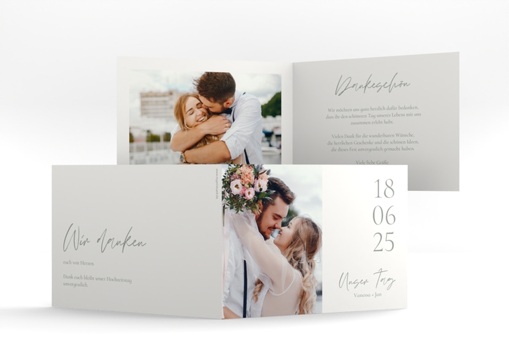 Danksagungskarte Hochzeit Day A6 Klappkarte quer weiss hochglanz mit Datum im minimalistischen Design