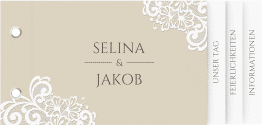 Klick: Details zu Hochzeitseinladung "Vintage" anzeigen Hochzeitseinladung Vintage Booklet beige mit floraler Spitze