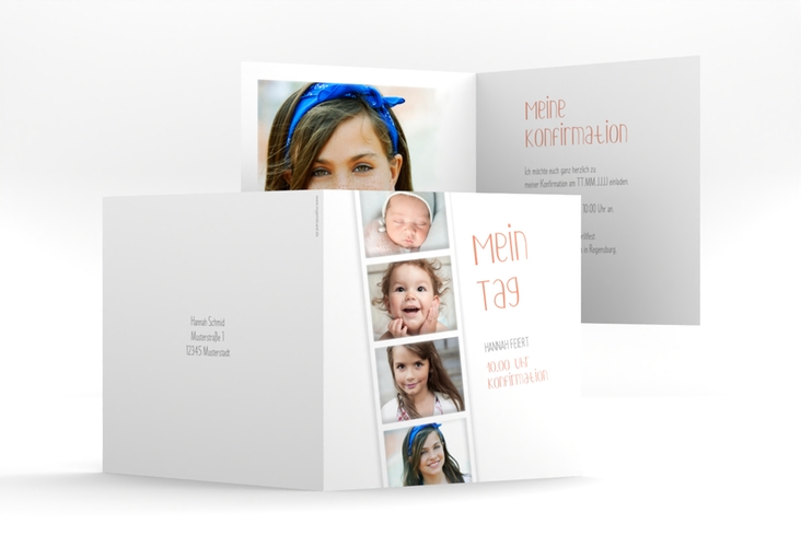 Konfirmationseinladung Confirmation quadr. Klappkarte apricot