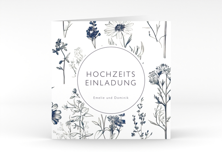 Hochzeitseinladung Chinoiserie Floral quadr. Klappkarte weiss hochglanz