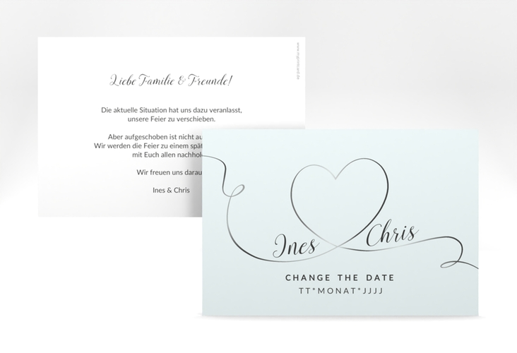Change the Date-Karte Hochzeit Dolce A6 Karte quer tuerkis hochglanz