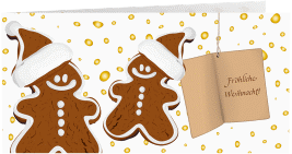 Klick: Details zu Geschäftliche Weihnachtskarte "Lebkuchen" anzeigen Geschäftliche Weihnachtskarte Lebkuchen lange Klappkarte quer mit Lebkuchenmännern