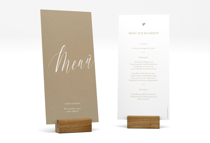 Menükarte Hochzeit Kalligrafie lange Karte hoch Kraftpapier