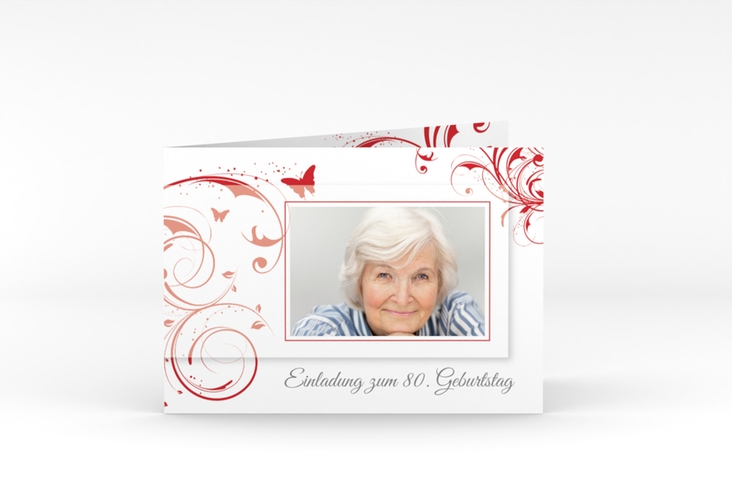 Einladung 80. Geburtstag Papillon A6 Klappkarte quer