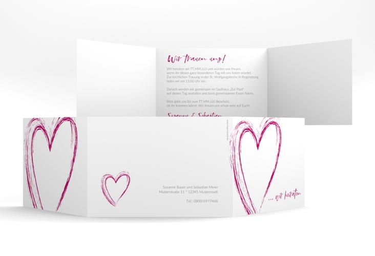 Hochzeitseinladung Liebe A6 Doppel-Klappkarte pink hochglanz