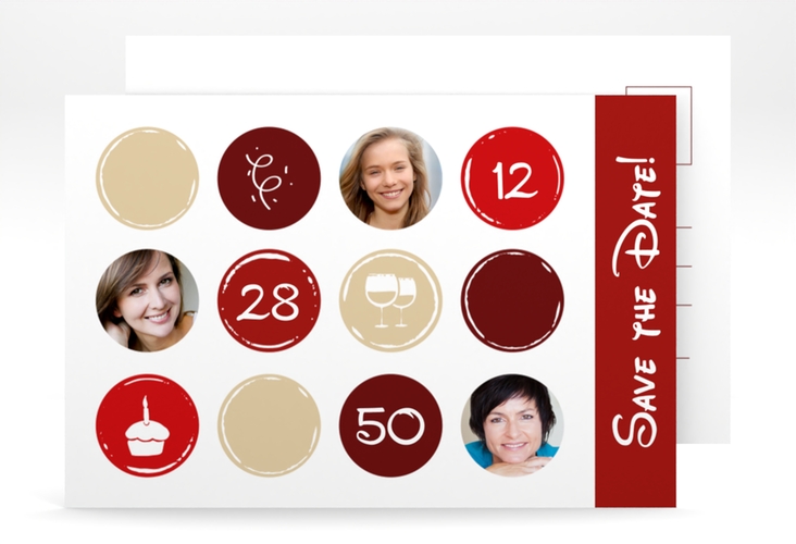 Save the Date-Postkarte Geburtstag Circles A6 Postkarte rot hochglanz