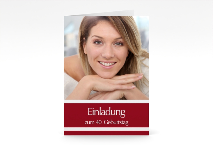 Einladung 40. Geburtstag Gerd/Gerda A6 Klappkarte hoch rot mit Foto