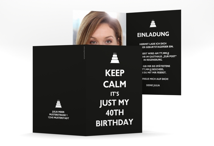 Einladung 40. Geburtstag KeepCalm A6 Klappkarte hoch