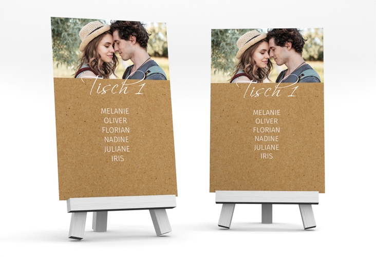 Tischaufsteller Hochzeit Big Picture Tischaufsteller Kraftpapier mit Foto des Brautpaars