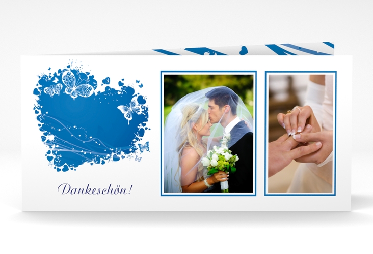 Danksagungskarte Hochzeit Mailand lange Klappkarte quer blau