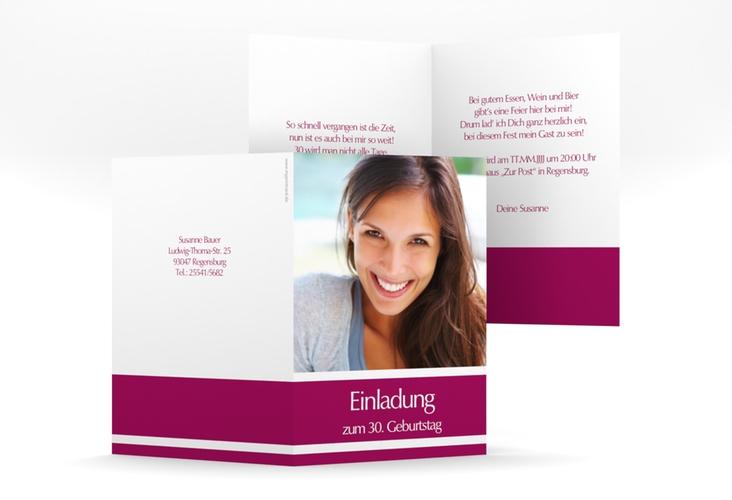Einladung 30. Geburtstag Gerd/Gerda A6 Klappkarte hoch pink mit Foto