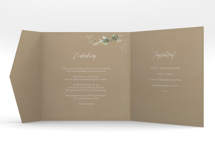 Hochzeitseinladung Greenish Pocketfold Kraftpapier hochglanz