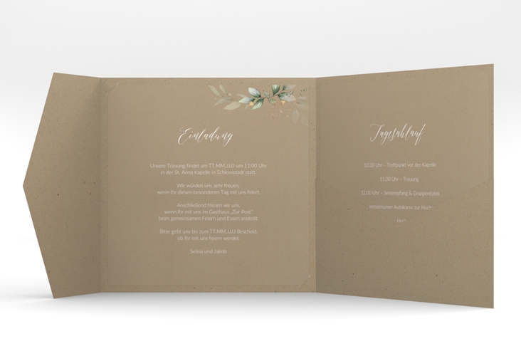 Hochzeitseinladung Greenish Pocketfold Kraftpapier