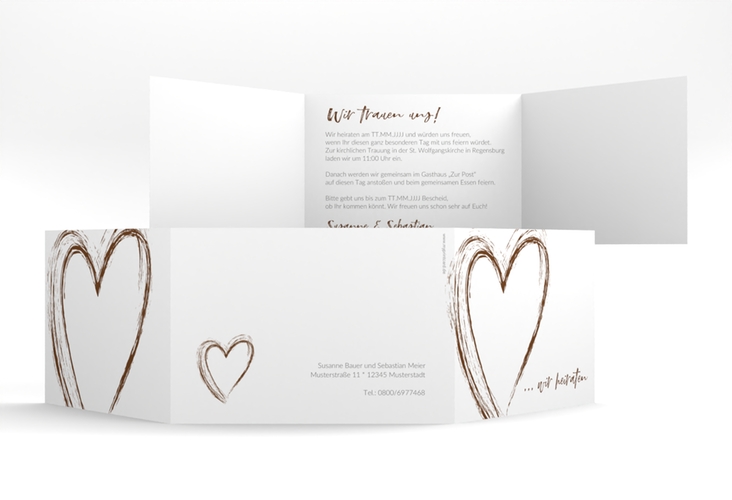 Hochzeitseinladung Liebe A6 Doppel-Klappkarte braun hochglanz