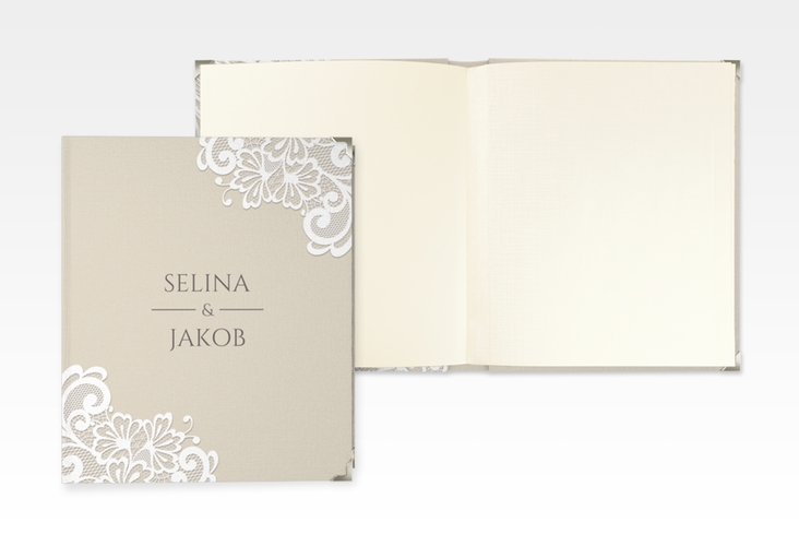 Hochzeitsalbum Vintage 21 x 25 cm beige mit floraler Spitze