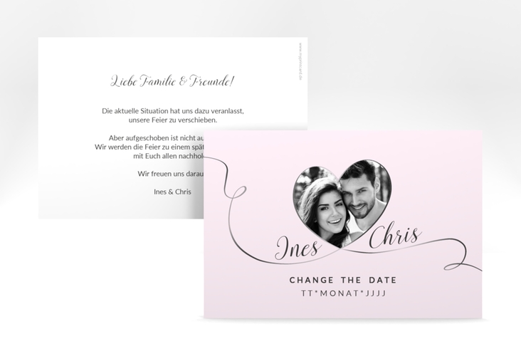 Change the Date-Karte Hochzeit Dolce A6 Karte quer rosa hochglanz