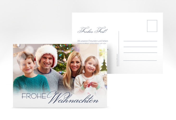 Weihnachtskarte Familienzeit A6 Postkarte blau für Weihnachtsgrüße mit Familienfoto