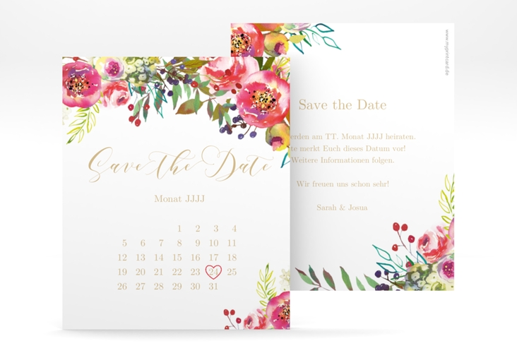 Save the Date-Kalenderblatt Flowerbomb Kalenderblatt-Karte weiss hochglanz