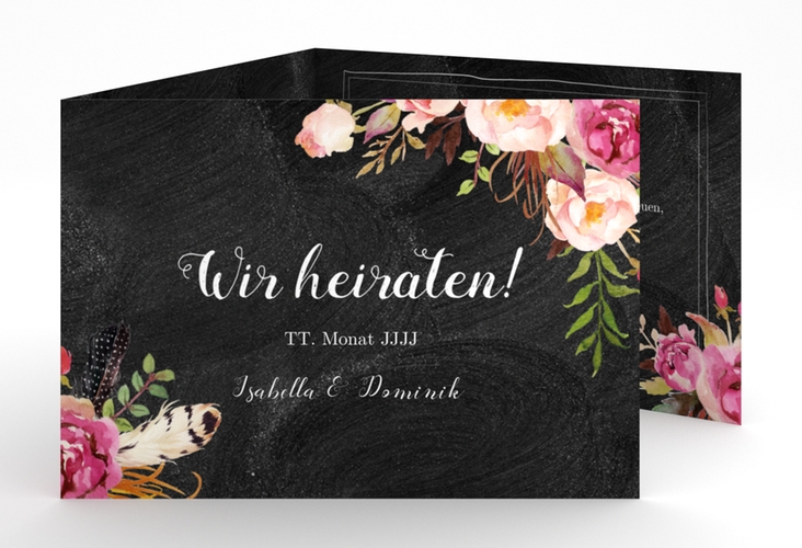 Hochzeitseinladung Flowers A6 Doppel-Klappkarte mit bunten Aquarell-Blumen
