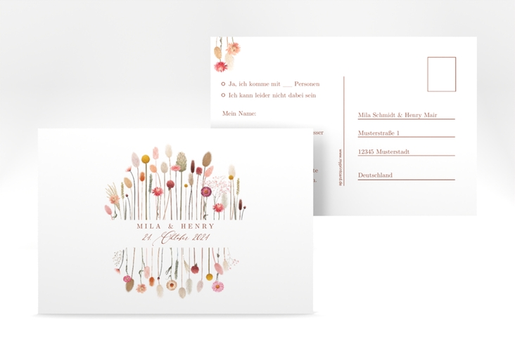 Antwortkarte Hochzeit Driedflower A6 Postkarte weiss hochglanz