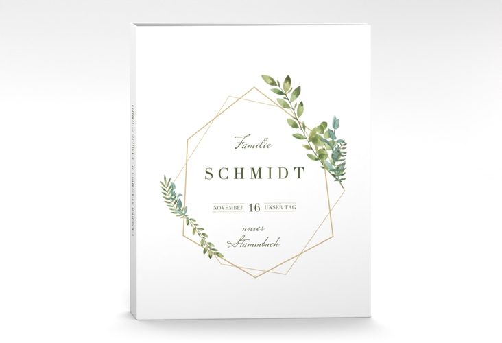 Stammbuch A4 Herbarium Stammbuch A4 gold mit geometrischem Rahmen und Blätter-Dekor