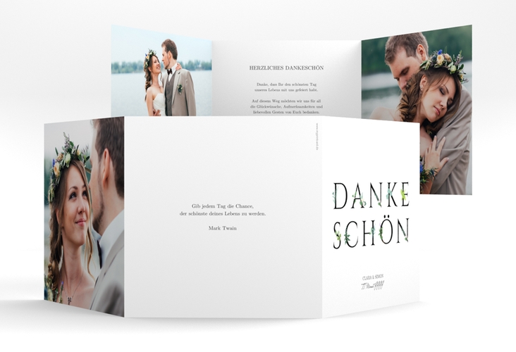 Dankeskarte Hochzeit "Greens" quadr. Doppel-Klappkarte