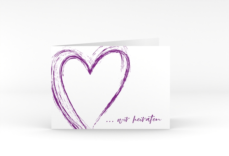 Hochzeitseinladung Liebe A6 Klappkarte quer lila hochglanz