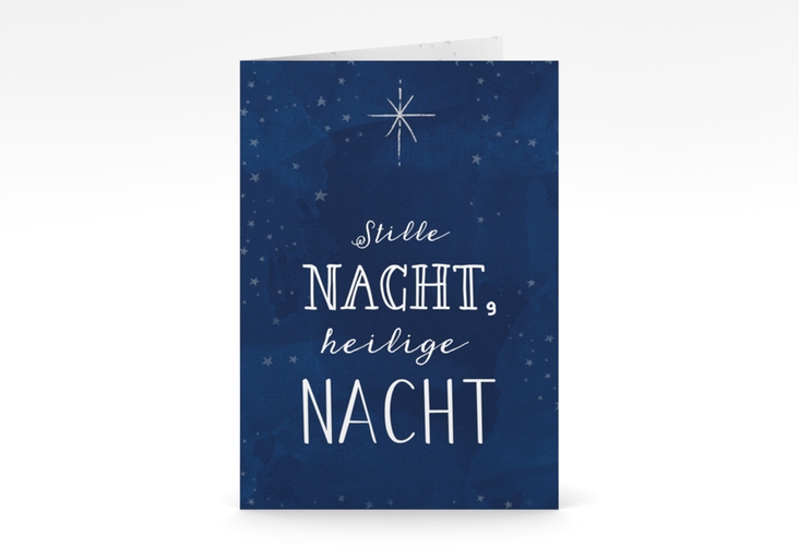 Business-Weihnachtskarte Weihnachtszeit A6 Klappkarte hoch blau hochglanz mit Stern am Nachthimmel