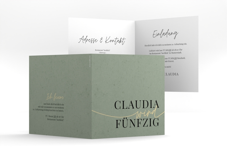 Einladung 50. Geburtstag Einfach quadr. Klappkarte