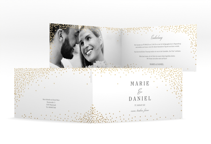 Hochzeitseinladung Glitter lange Klappkarte quer hochglanz