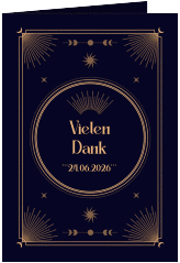 Dankeskarte Hochzeit Astro A6 Klappkarte hoch blau mit Sonne, Mondphasen und Sternen