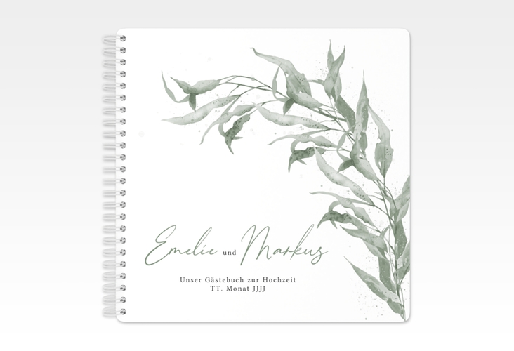 Gästebuch Hochzeit Eucalyptus Green Ringbindung weiss