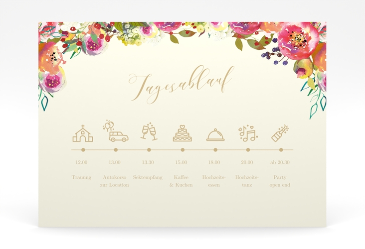 Tagesablauf Poster Hochzeit Flowerbomb 70 x 50 cm Poster beige