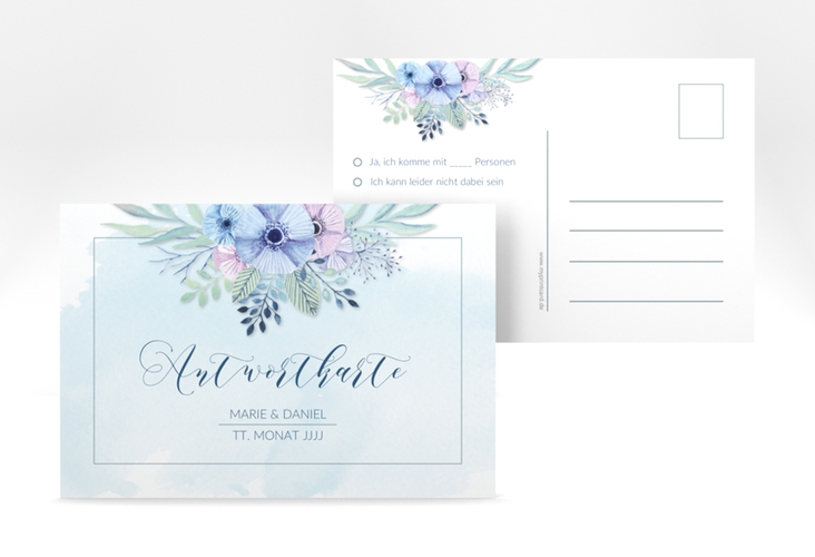 Antwortkarte Hochzeit Surfinia A6 Postkarte blau hochglanz
