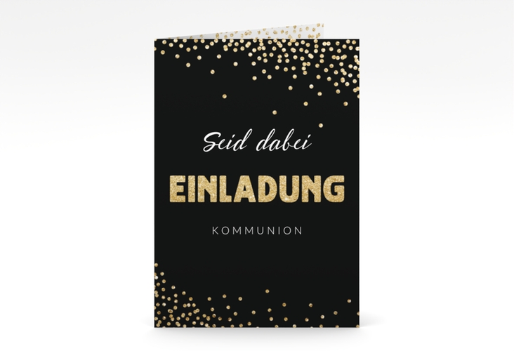 Kommunionseinladung Glittery A6 Klappkarte hoch gold