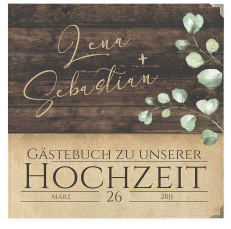 Klick: Details zu Gästebuch Selection Hochzeit "Landhaus" anzeigen Gästebuch Selection Hochzeit Landhaus Leinen-Hardcover braun in Holz-Optik mit Eukalyptus