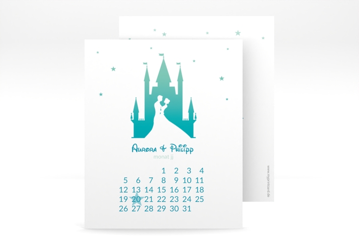 Save the Date-Kalenderblatt Castle Kalenderblatt-Karte tuerkis hochglanz