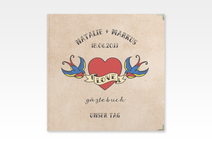 Gästebuch Selection Hochzeit Tattoo Leinen-Hardcover mit Herz und zwei Schwalben