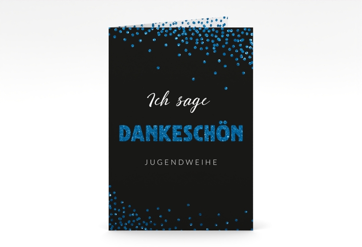 Danksagung Jugendweihe Glimmer A6 Klappkarte hoch blau