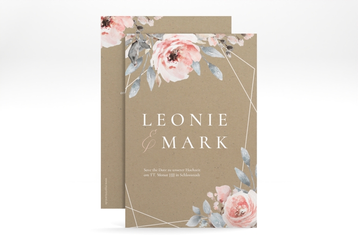 Save the Date-Karte Perfection A6 Karte hoch Kraftpapier mit rosa Rosen