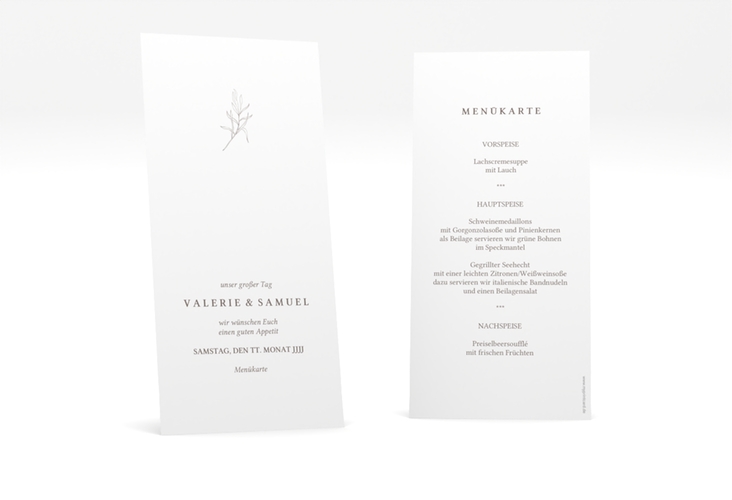 Menükarte Hochzeit Ivy lange Karte hoch minimalistisch mit kleiner botanischer Illustration