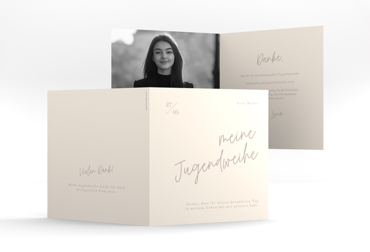 Danksagungskarte Jugendweihe Frisch quadr. Klappkarte beige