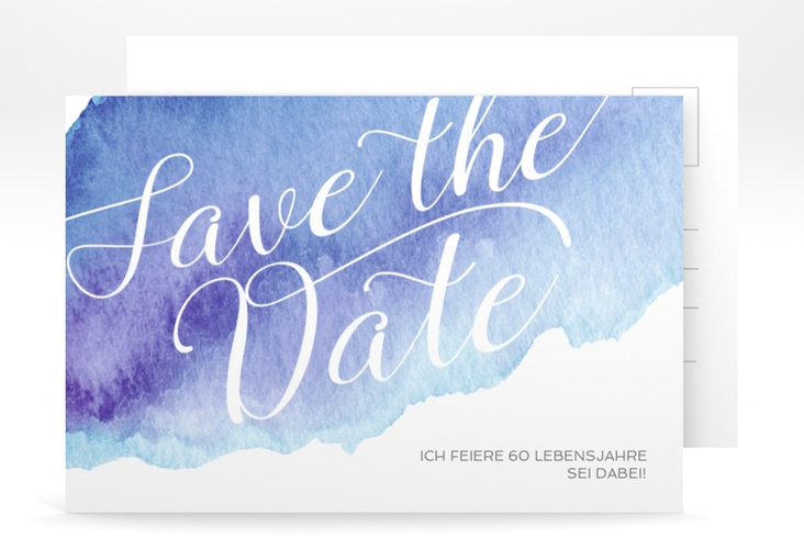 Save the Date-Postkarte Geburtstag Aquarell A6 Postkarte blau hochglanz