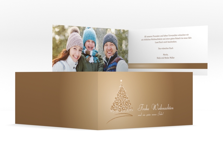 Weihnachtskarte Edel lange Klappkarte quer mit Weihnachtsbaum-Motiv