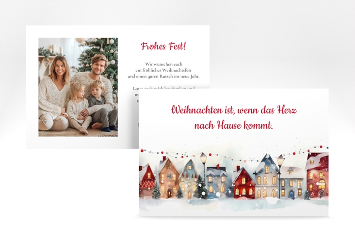Weihnachtskarte Winderstadt A6 Karte quer weiss für Weihnachtsgrüße mit Familienfoto