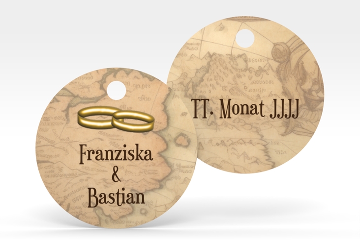 Geschenkanhänger Hochzeit Zwei Ringe Geschenkanhänger, rund mit Eheringen und Fantasy-Landkarte