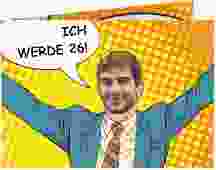 Einladung Geburtstag Popart Man A6 Klappkarte quer gelb