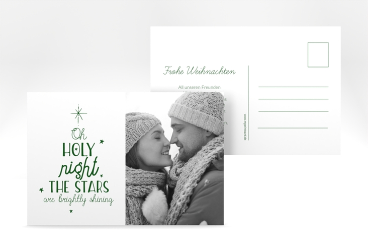 Weihnachtskarte Winterhimmel A6 Postkarte gruen hochglanz mit Liedtext und Foto
