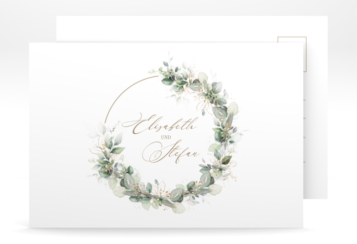 Antwortkarte Hochzeit Selvatica A6 Postkarte weiss hochglanz mit Eukalyptus-Kranz